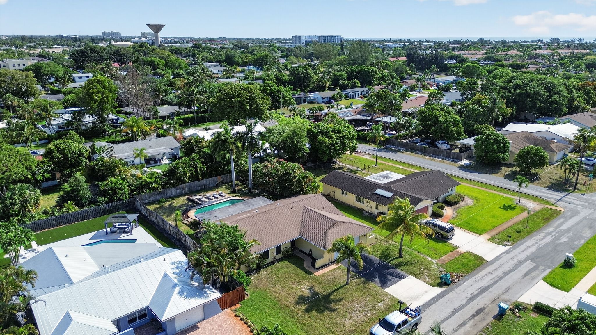 Aerial view of pool and back yard 3 at 159 SE 26th Ave, Boynton Beach
