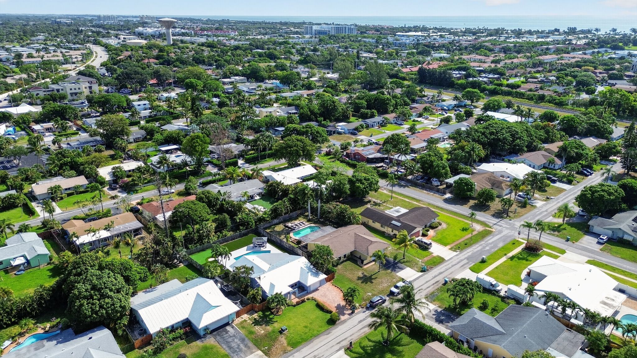 Aerial view of pool and back yard 6 at 159 SE 26th Ave, Boynton Beach