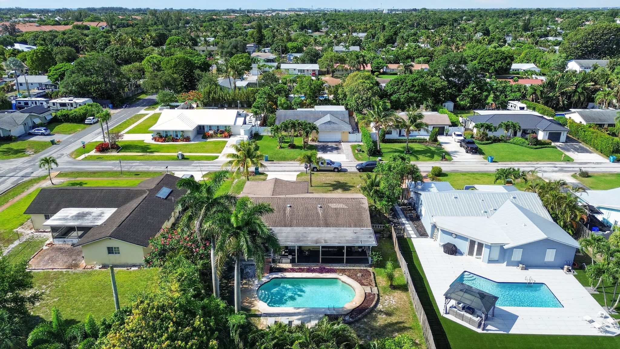 Aerial view of pool and back yard 8 at 159 SE 26th Ave, Boynton Beach
